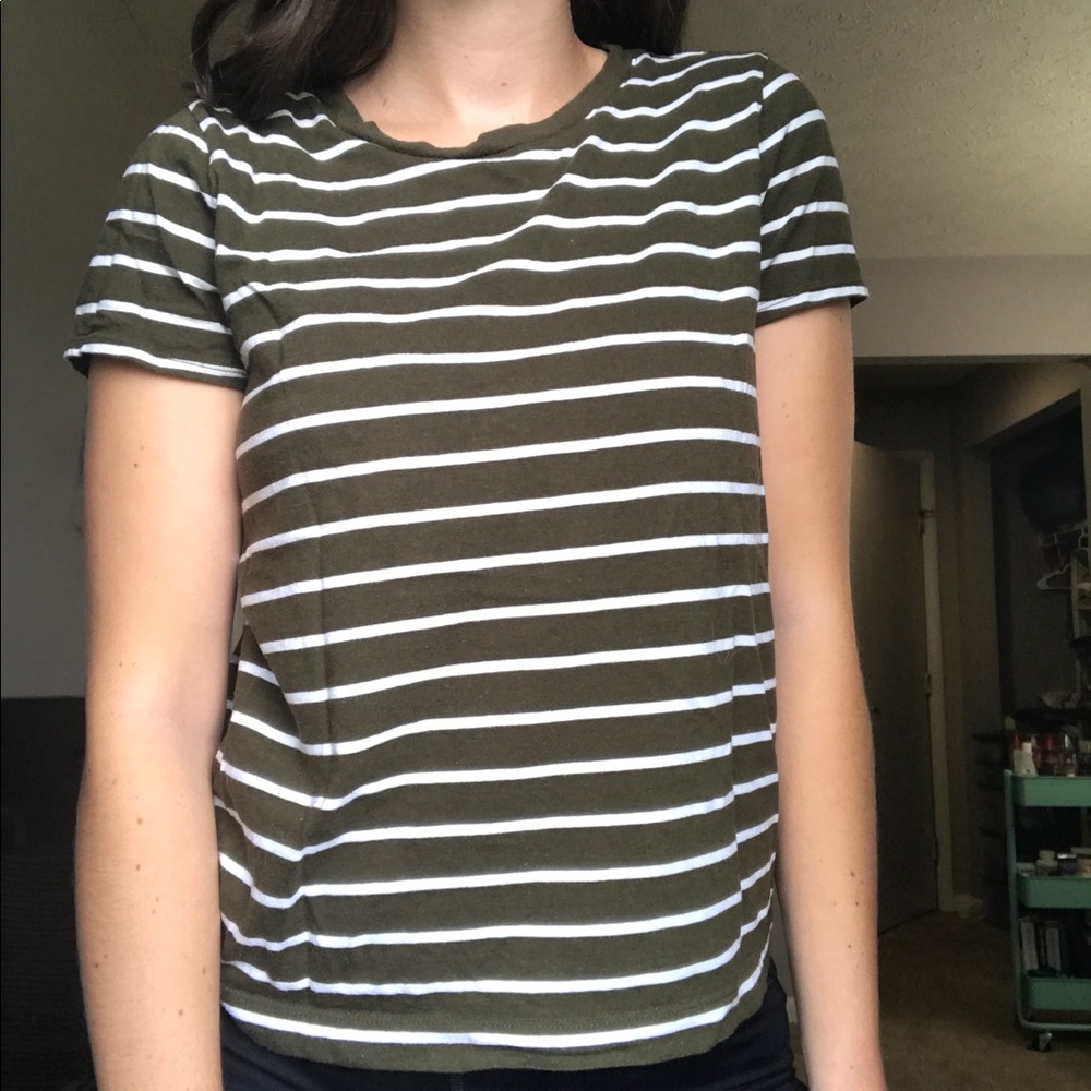 forever 21 boxy striped green tee